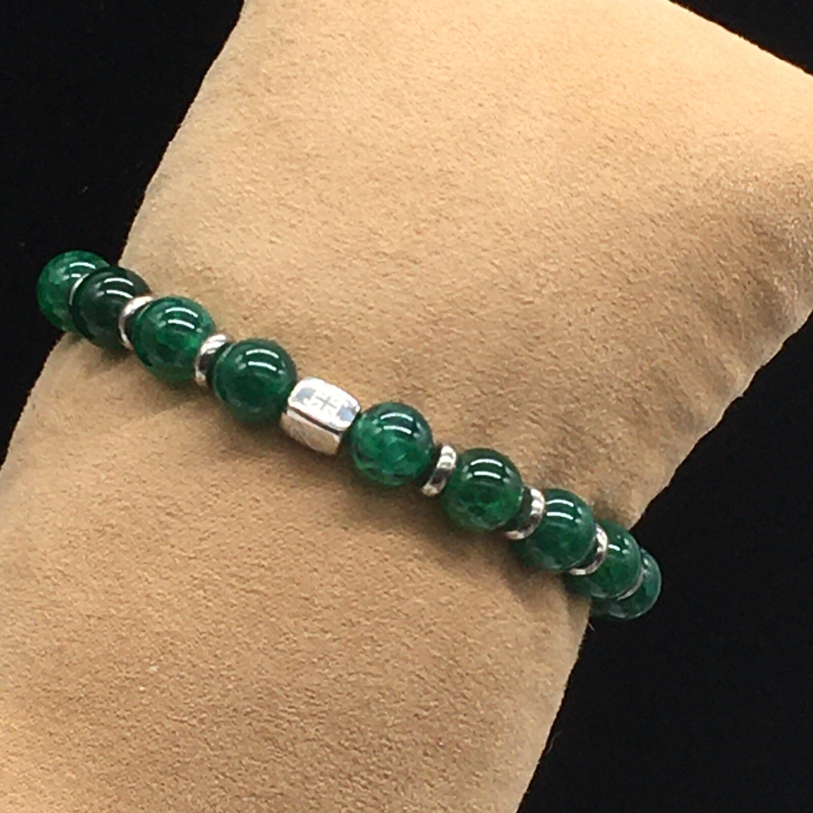 Rustic Cuff Priscilla Green Gemstone Bracelet Sil… - image 3