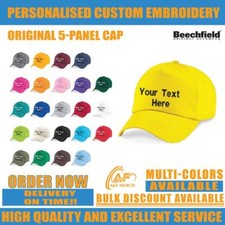 Personalised Custom Beechfield Your Text Embroidered Original 5-Panel Cap Sports