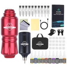 Rotary Tattoo Gun Machine Kit Complete with 1200mAh Power Supply Needles Inks