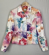 Coldwater Creek Artsy Linen Blend Jacket Womens 6 Vivid Color Floral Watercolor