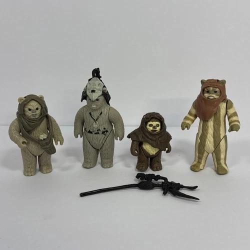 Vintage Star Wars EWOK lot 4 Figures w/ ORIGINAL accessories 1983-1985