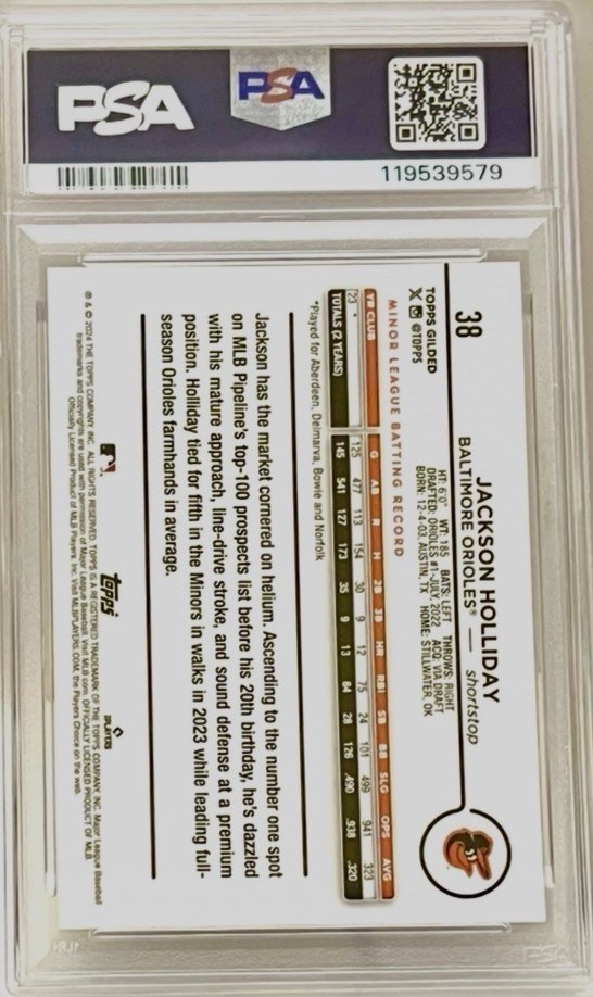 2024 Jackson Holliday Topps Gilded Collection Orioles #38 Gold Wave Ref 09/75 RC view 2