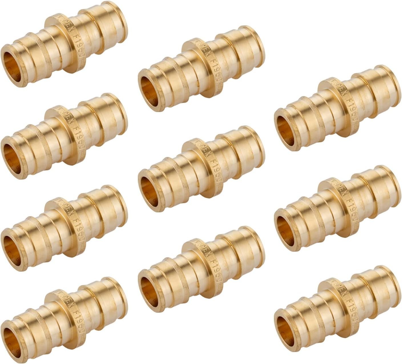 1/2"x1/2" Brass Pex A Straight Couplings - 10 Count Expansion Fitting Set