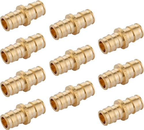 1/2"x1/2" Brass Pex A Straight Couplings - 10 Count Expansion Fitting Set