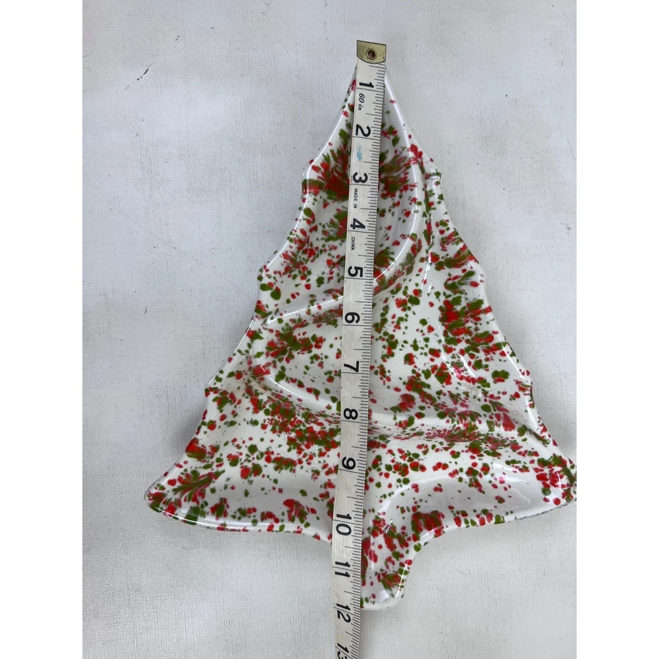 VTG Ceramic Christmas Tree Divided Tray Atlantic Mold Green Splatter Candy Dish - Image 2 of 4