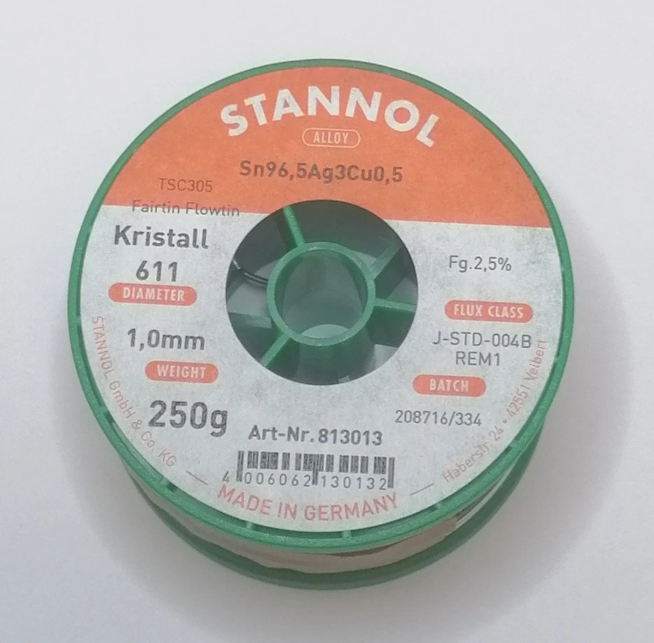 Stannol Lötzinn/Lötdraht Kristall 611 TSC305 Flowtin Sn96,5Ag3Cu0,5 1,0mm 2,5% - Bild 1 von 1