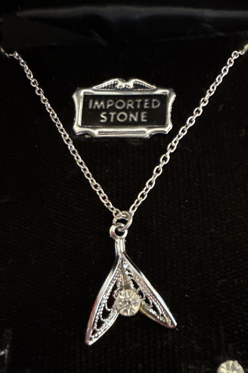 Vintage Necklace & Earring Set Sterling Silver Posts & Diamonds View 2