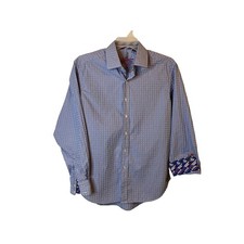 Robert Graham Mens Blue Gingham Check Button Down Shirt Flip Cuffs Size L Large