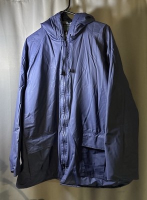 Harbor Master Rain Jacket Mens XL Blue Hooded Plaid Lined Parka Coat Nylon