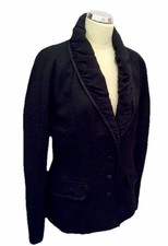 COJANA BLACK PLEATED SATIN EDGE TRIM COLLAR WOOL JACKET SIZE 14