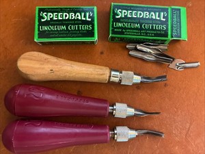 Vintage Lot Speedball Linoleum Cutters W/ 2 Original Boxes Some Blades