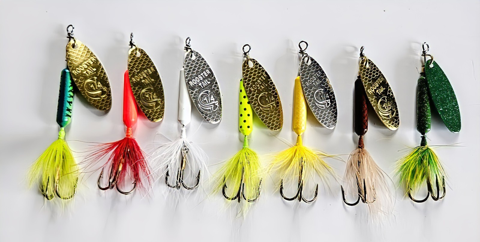 (7) Worden's Rooster Tail Inline Spinners 1/4 oz 2-3/4" 7 Colors In Set New - Image 2