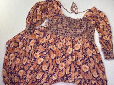 Arula Women's Plus Size 1X "A" 14/16W Dress Maxi Boho Floral Smocked Tiered