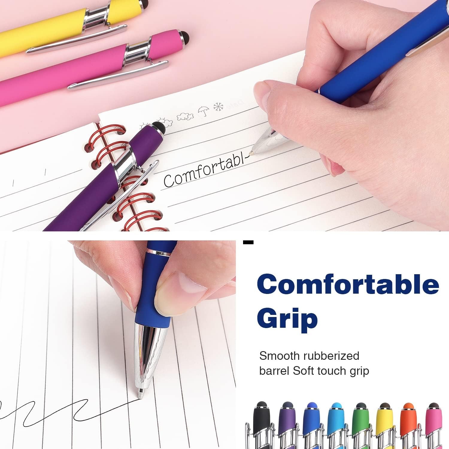 8 Pack Ballpoint Pen 2-in-1 Stylus Retractable with 8 