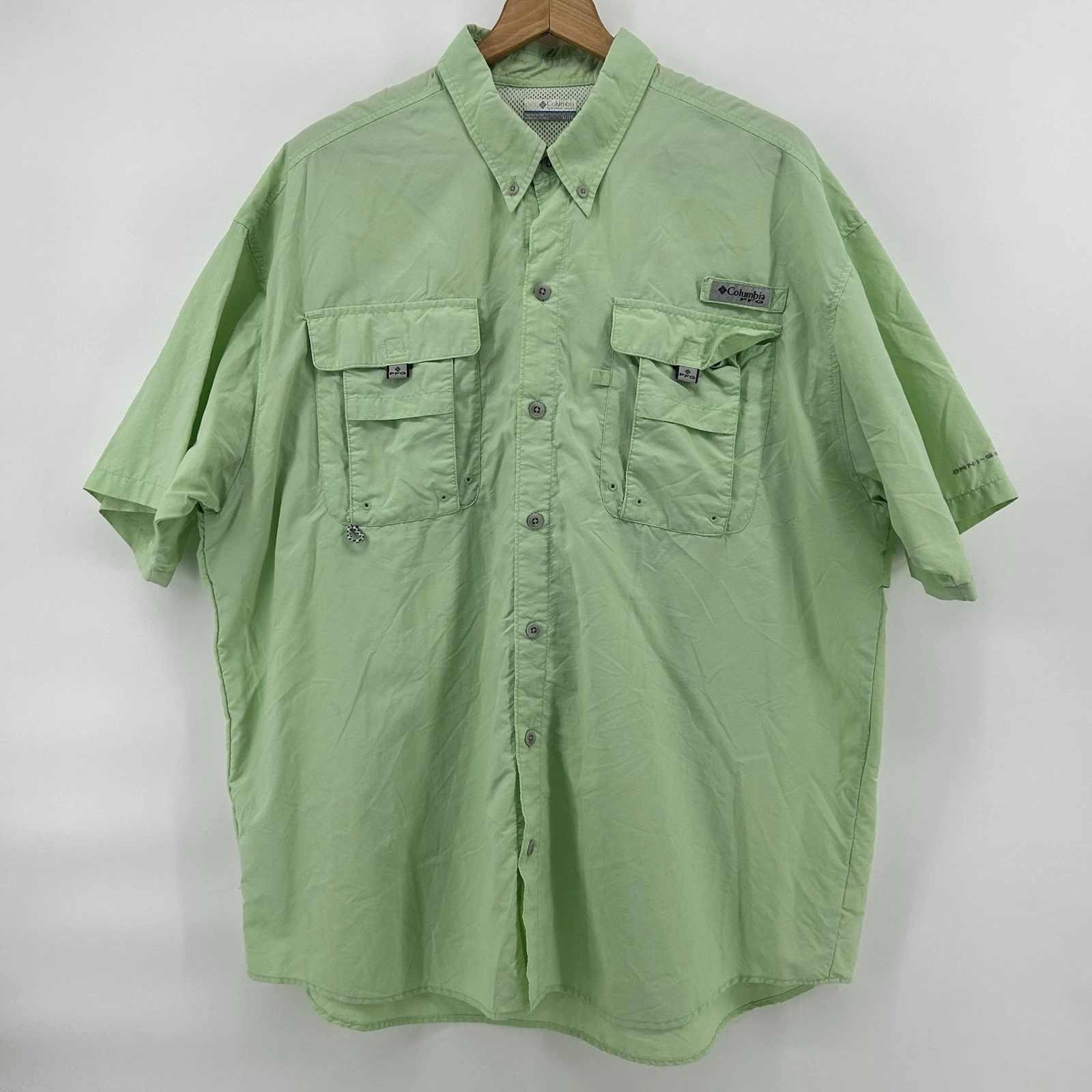 Columbia PFG Fishing Shirt Mens XL Omni Shade Vented Green Outdoor Camp Hiking