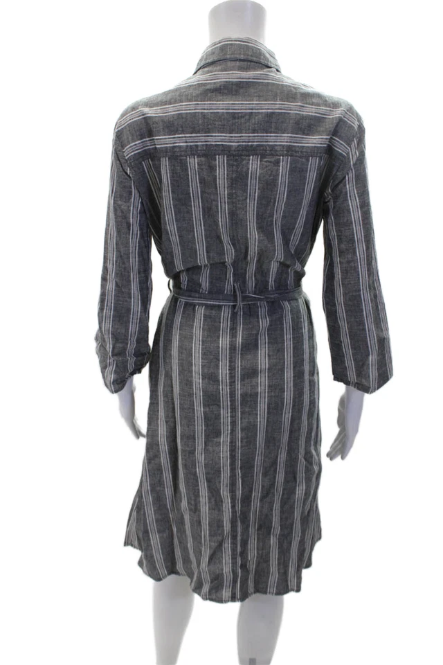 Vestido Max Studio Feminino Listrado Gola Abotoada Cinza Tamanho M - Imagem 3 de 4