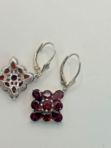 STUNNING .925 Vintage Sterling Silver Estate Dangle Earring Red Stone - Picture 4 of 5