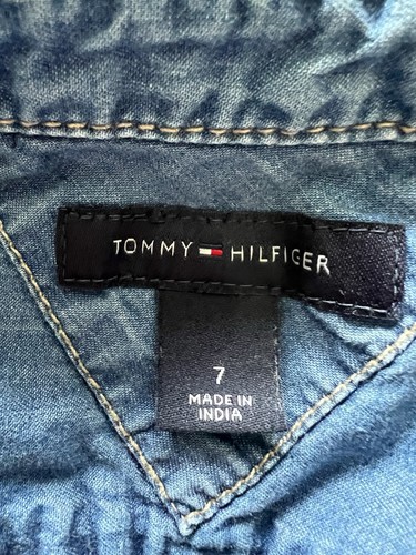 Abito bambina Tommy Hilfiger blu jeans denim manica lunga taglia 7 tasche invecchiato - Foto 2 di 11
