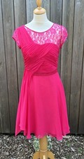 Coast Size 8 Hot Pink Occasion Dress Ruched Bodice Lace Accent Charity Sale