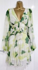 ASOS DESIGN size 10 pleated cream green chiffon summer floaty lightweight dress