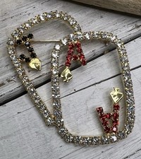 Modern Brooch Pin Jack Ace Playing Cards Gold Tone Red Black Clear Rhinestone ❤️