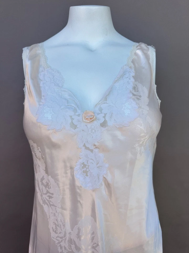 Винтажный Christian Dior ночная рубашка платье свет голая M без рукавов кружева белье разрезы - Изображение 2 из 4