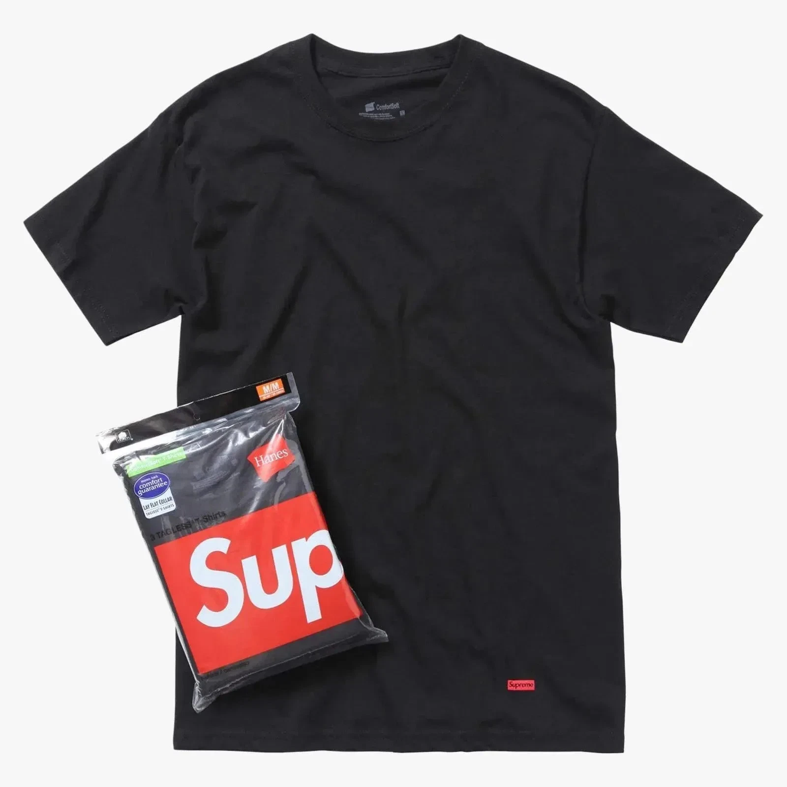 Supreme x Hanes Tagless Tees (Full Pack) Black Tee Top Unisex Adult Mens Womens