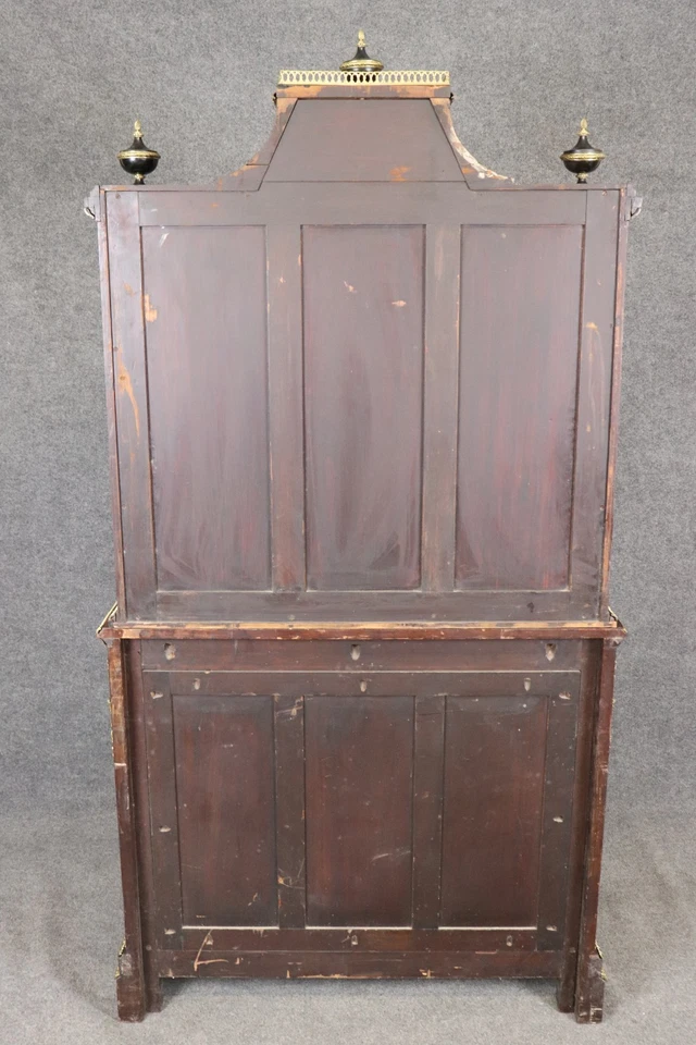 Gabinete francés estilo Luis XVI ebonizado y bronce con placas de porcelana Att Raulin Foto 3 de 4