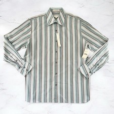 Perry Ellis Mens Striped Long Sleeve Career Button-Up Shirt Large Blue Mauve NWT