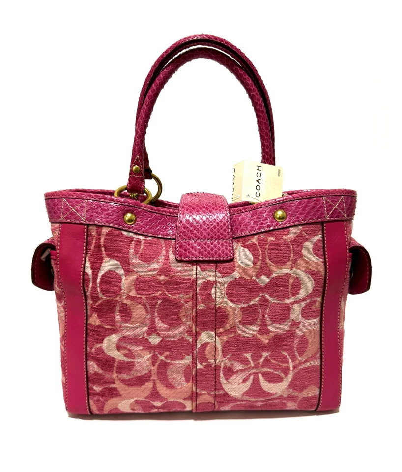 RARE Coach Ltd Ed Chenille C Python trim PINK Boxy Butterfly Tote Bag 8F52 NEW! - Image 2 of 4