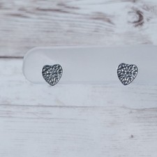 Stud Earrings - Silver Tone Patterned Heart