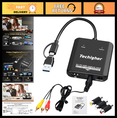 VHS to Digital Converter & RCA to HDMI Adapter - USB Video Capture Card for VCR/