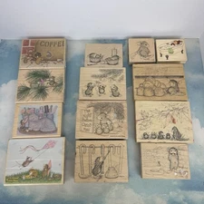 VTG House Mouse Rubber Stamp Lot of 12 Stampa Rosa Stampabilities Xmas Bird Cat