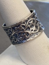 .925 Sterling Silver Engraved Wide Designer Band Ring. Israel Sz. 9
