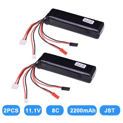 2Pcs 11.1V 2200mAh 8C Battery JST JR Futaba Plug For RC Quadcopter Transmitter