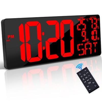 Xflyee [Oversized] 18'' Large Digital Wall Clock with Remote 18 Inch, Red 