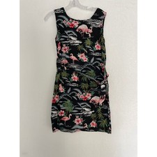 PUANANI Hawaiian Flamingo Hibiscus Tropical Sleeveless Mini Sarong Dress Lg