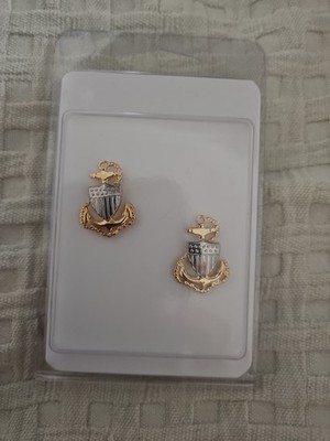 2  US COAST GUARD E-7 CHIEF PETTY OFFICER DEVICE COLLAR HAT PIN RANK AUTHENTIC!