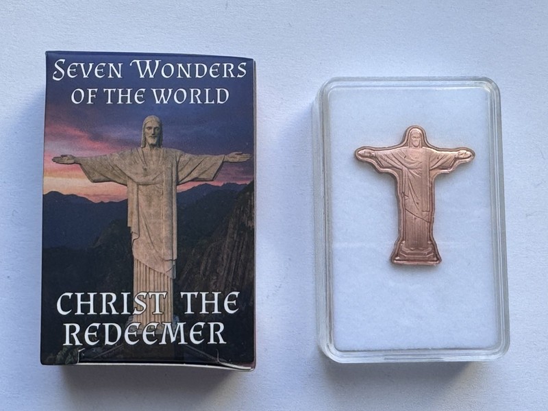 Seven Wonders Christ The Redeemer 5g .999 Copper Bullion Statue Pan Metals #0143