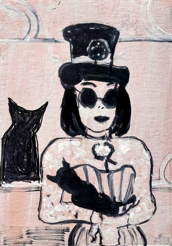 Original ACEO Painting Cat Miniature Art Card By Carole Collins M16