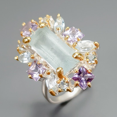 Handmade Natural Aquamarine Ring 925 Sterling Silver Size 6 /R394374