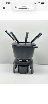 DANSK Fondue Set Cast Iron Pot & Stand With 6 Stainless Forks New In Box