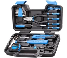 39-Piece Home Tool Set with Plastic Case, Essential Hand Tools, Blue