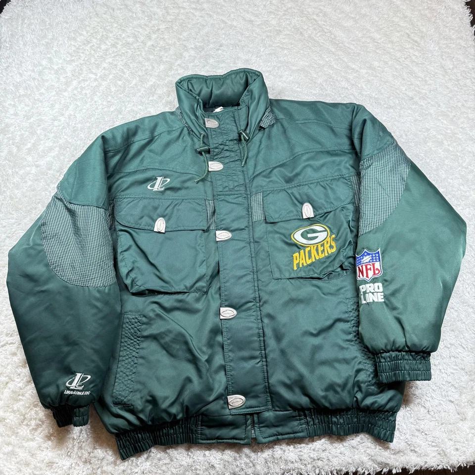 复古绿湾包装工队夹克男式 XL 绿色标志运动 NFL 职业系列 90 年代 — 第 2/4 张图片