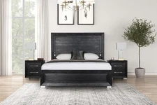 Queen Size 3pc Bed 2x Nightstand Set Bedroom Furniture Contemporary Black Finish