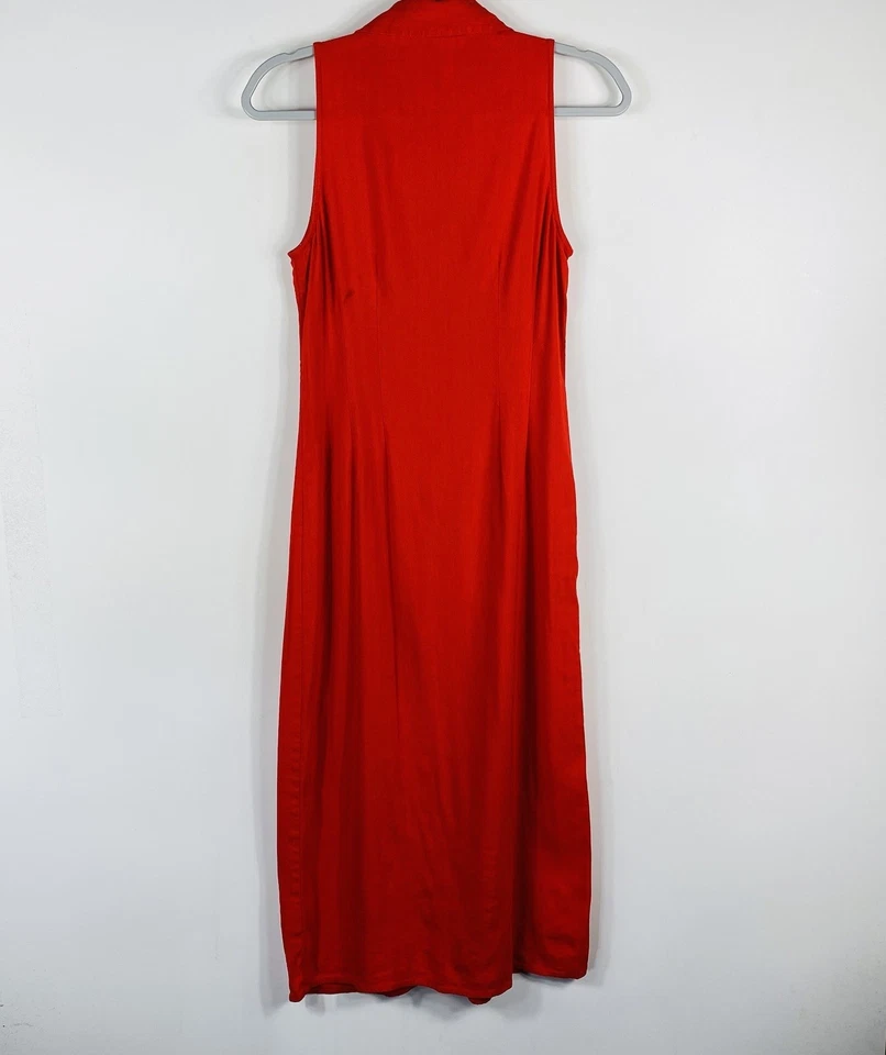 Antonio Melani Size 2 Linen Blend Sleeveless Button Front Midi Dress Orange - Image 2 of 4