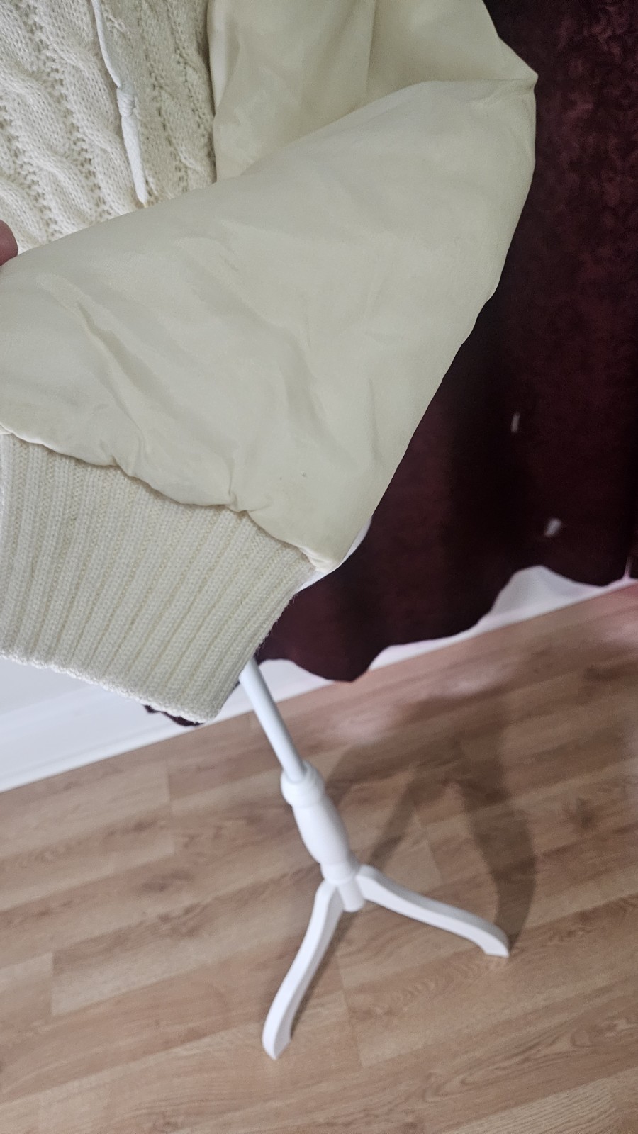 Ivory Cable Knit Zip Drawstring Collar Ribbed Poc… - image 2