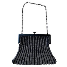Antique 1920s Navy Micro Beaded Flapper Purse Art Deco Glass Seed Bead Bag