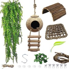 7PCS Crested Gecko Habitat Set, Coconut Hut, Ladder, Leaf Platform  Jungle Vine