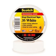 3M 35 Scotch Vinyl Electrical Color Coding Tape White 1/2 in x 20 ft - 10 Pack